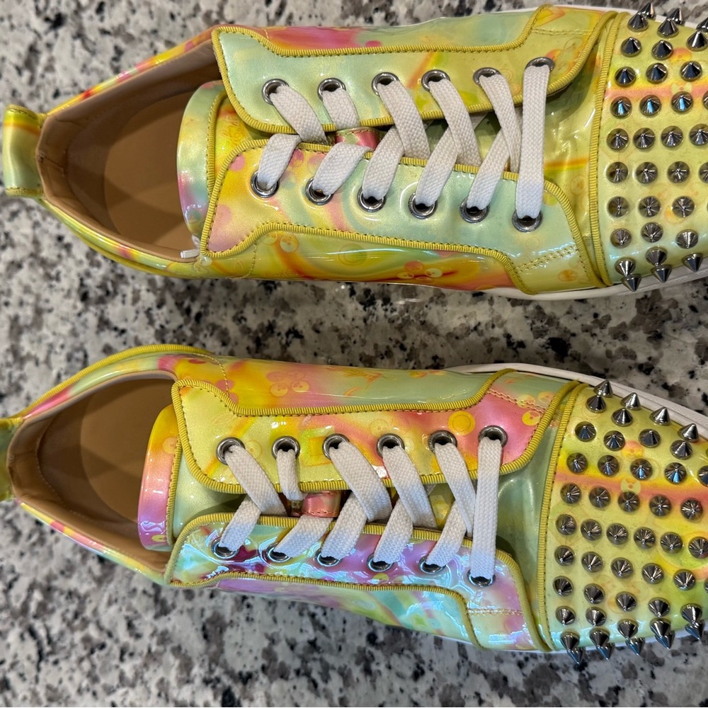 Iridescent Studded Low-Top Sneakers - Yellow Pink Green